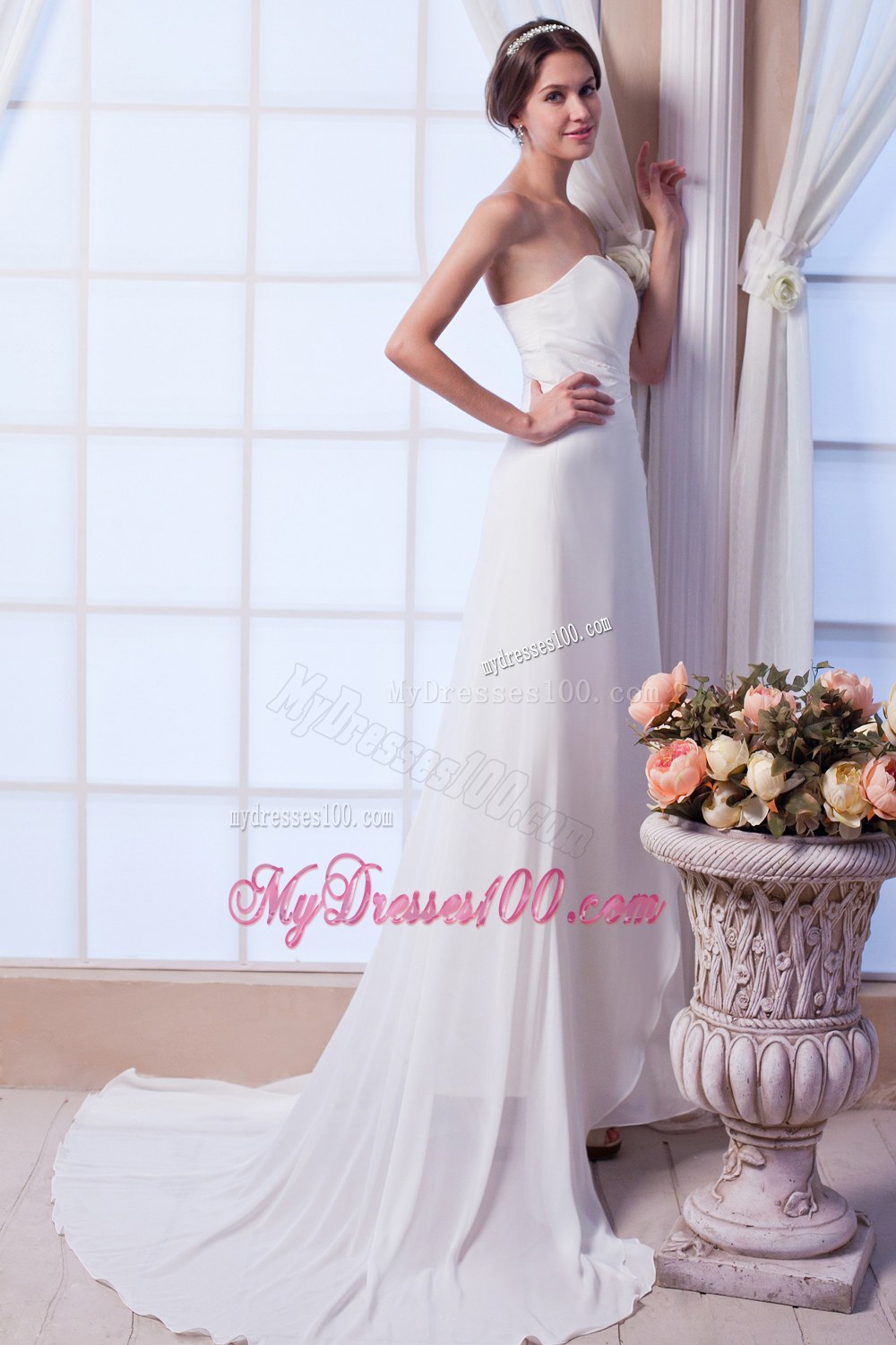 The Brand New Style Column Strapless Court Train Bridal Dress