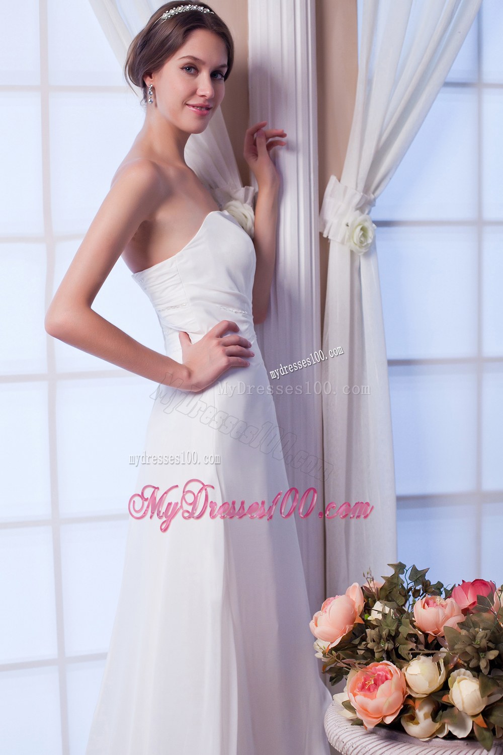 The Brand New Style Column Strapless Court Train Bridal Dress
