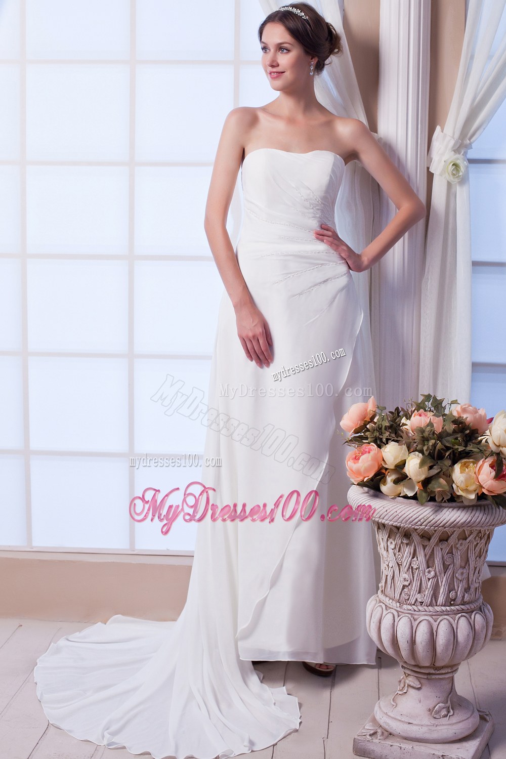 The Brand New Style Column Strapless Court Train Bridal Dress
