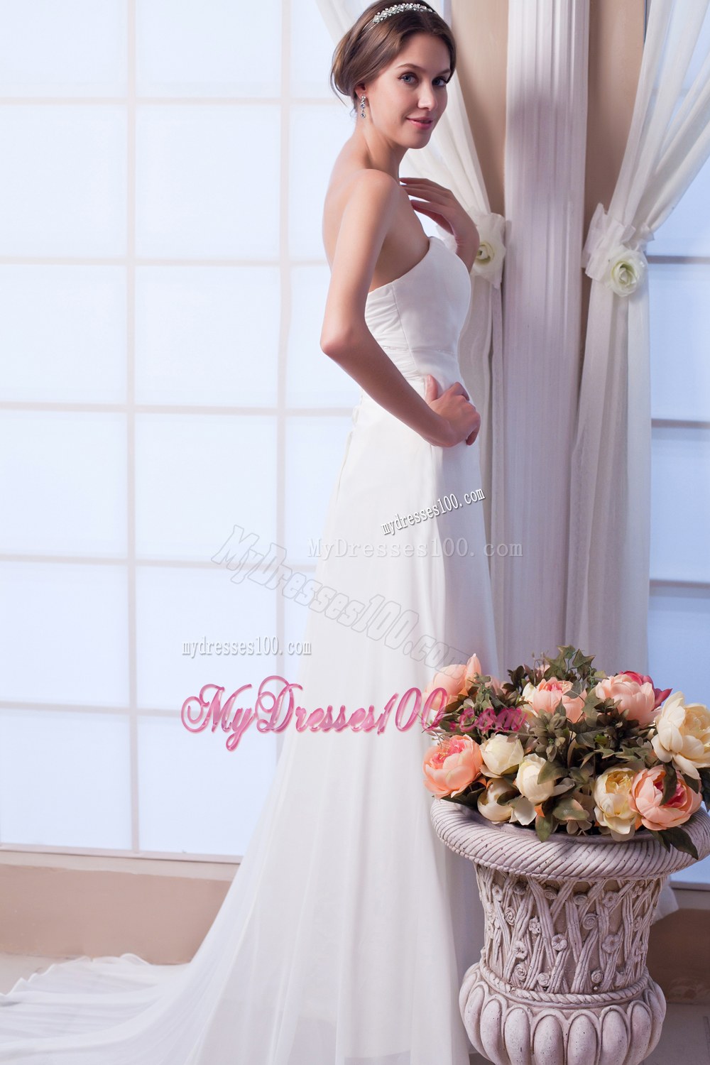 The Brand New Style Column Strapless Court Train Bridal Dress