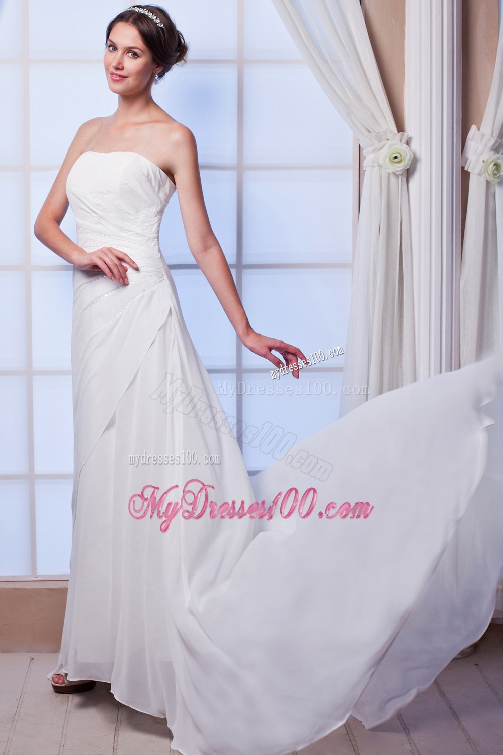 The Brand New Style Column Strapless Court Train Bridal Dress