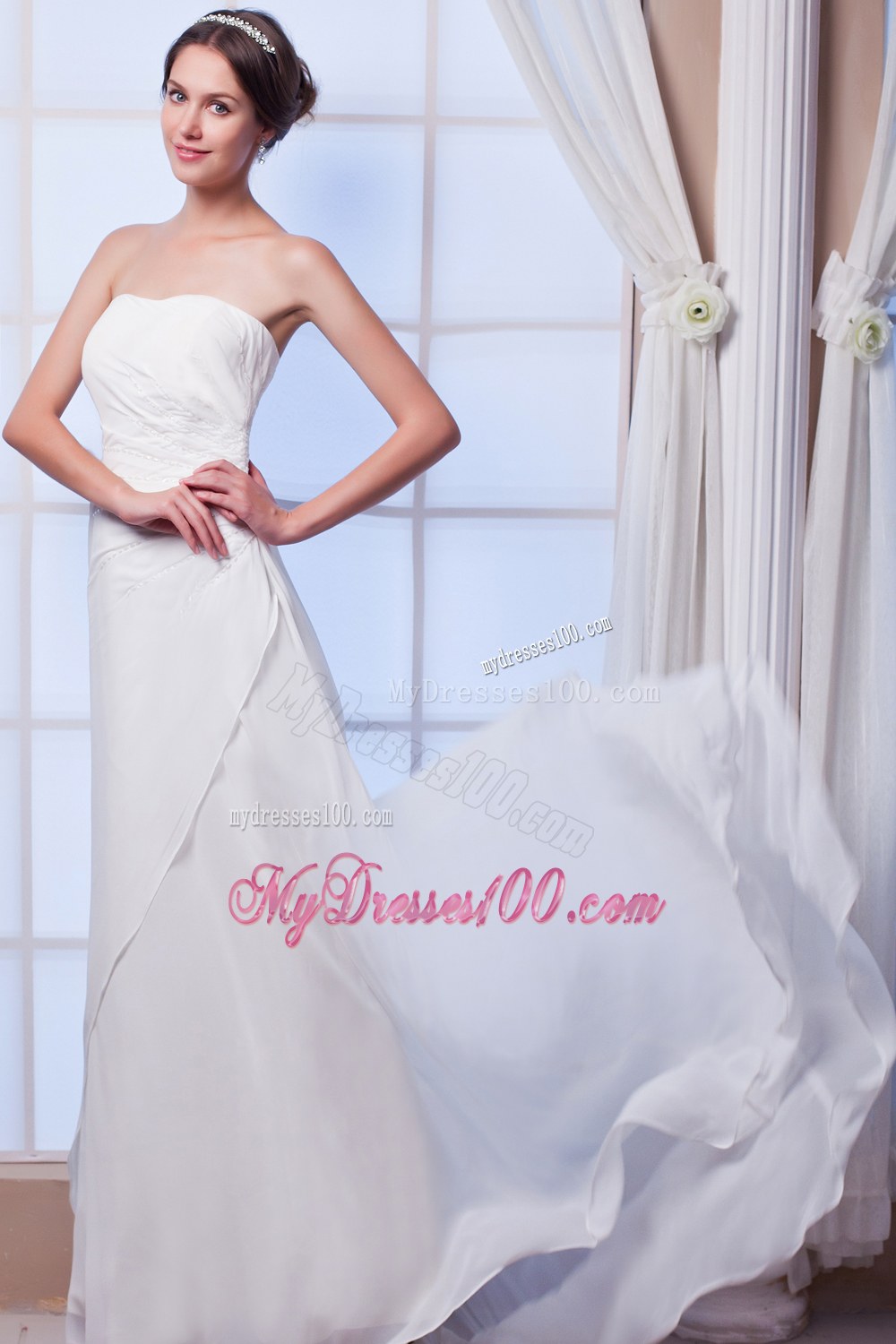 The Brand New Style Column Strapless Court Train Bridal Dress