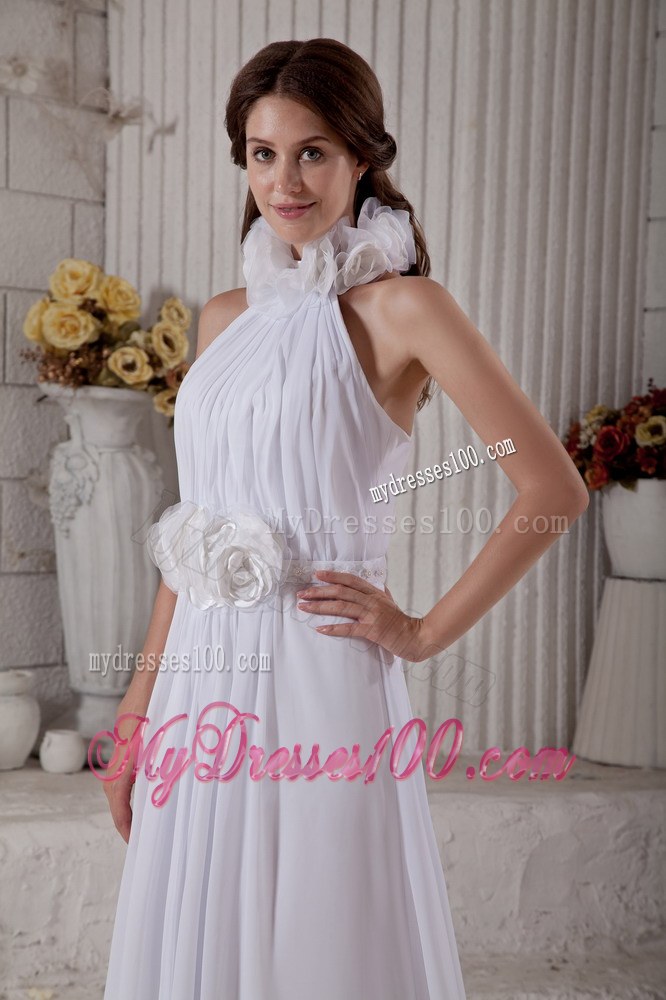 Brand New Empire Flowers High-neck Court Train Wedding Dresses