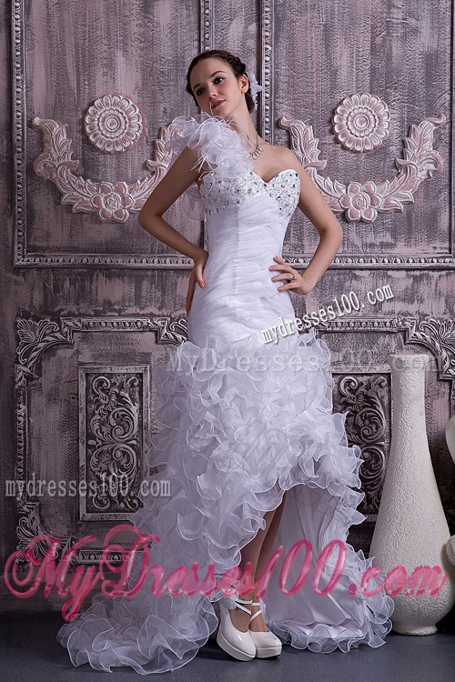 The Super Hot One Shoulder High-low Beaded Wedding Dress with Ruffles