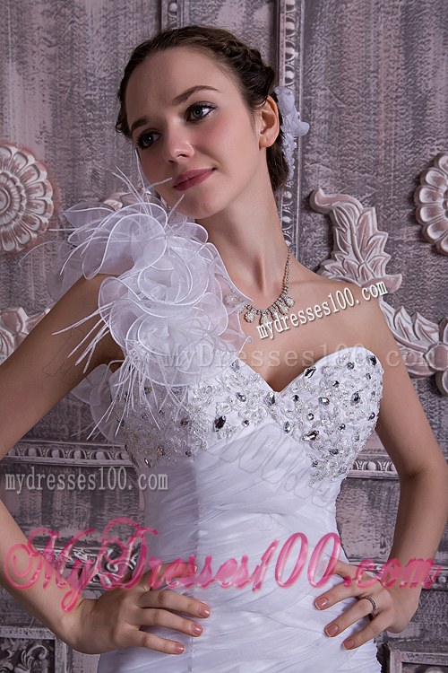 The Super Hot One Shoulder High-low Beaded Wedding Dress with Ruffles