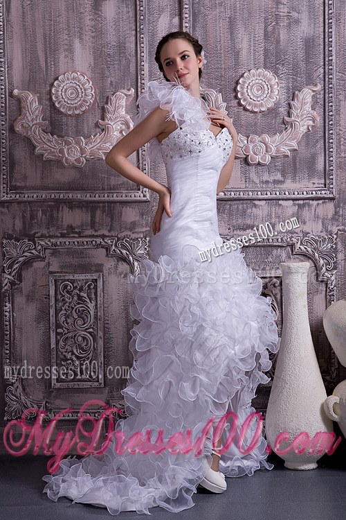 The Super Hot One Shoulder High-low Beaded Wedding Dress with Ruffles