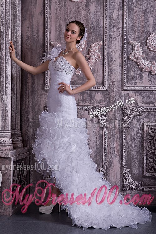 The Super Hot One Shoulder High-low Beaded Wedding Dress with Ruffles