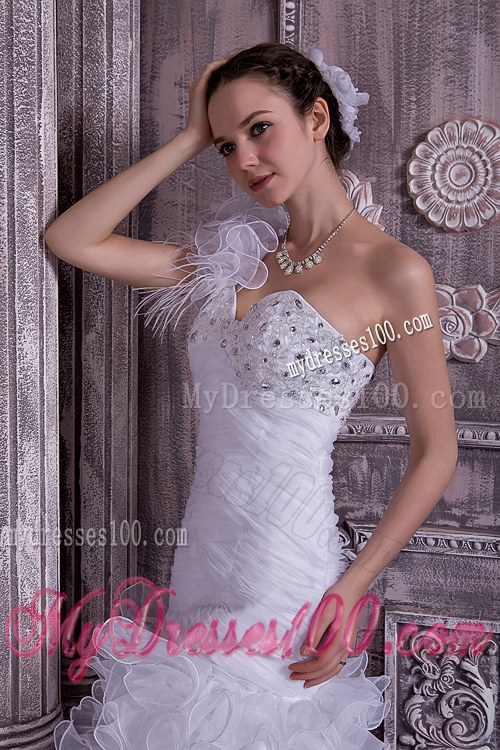 The Super Hot One Shoulder High-low Beaded Wedding Dress with Ruffles