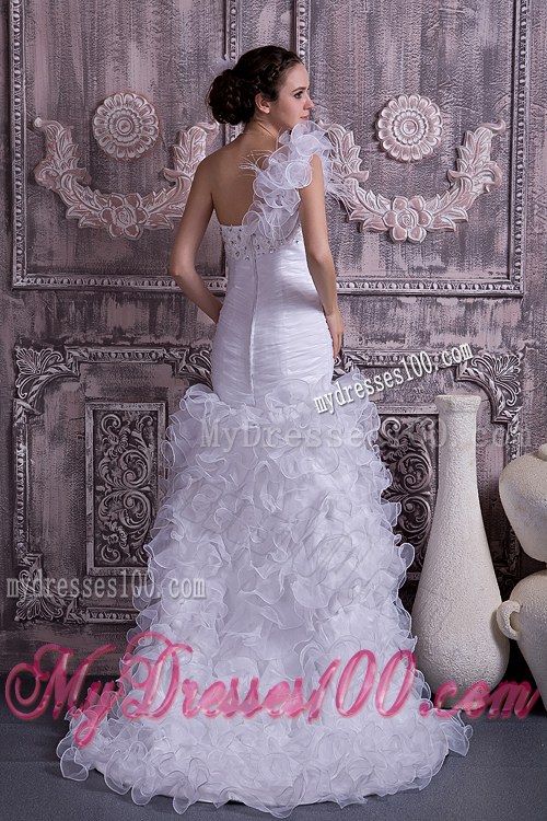 The Super Hot One Shoulder High-low Beaded Wedding Dress with Ruffles