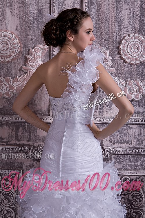 The Super Hot One Shoulder High-low Beaded Wedding Dress with Ruffles