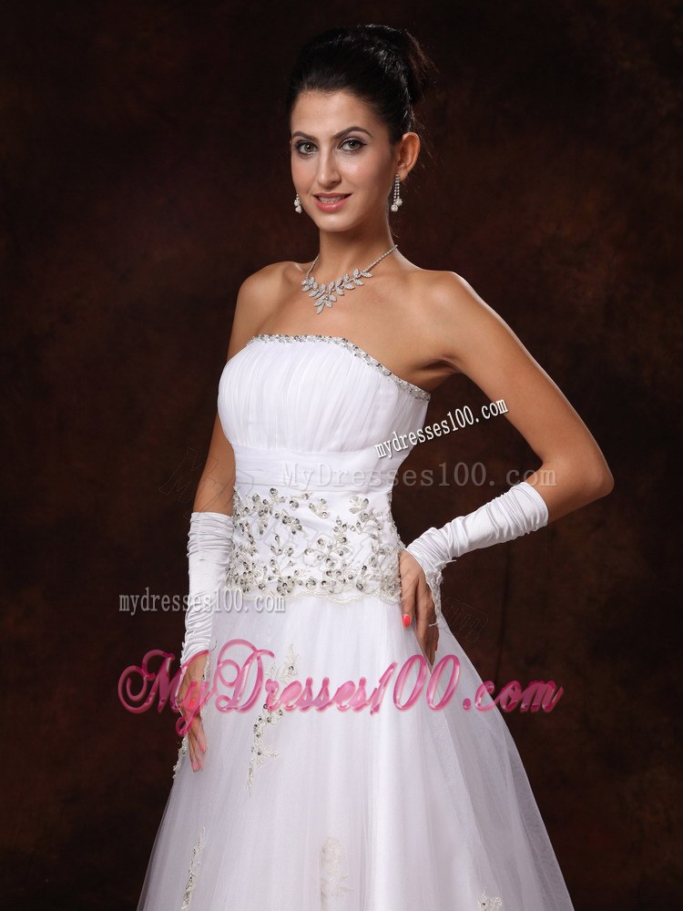 Strapless Appliques and Beaded Decorate Waist Court Train