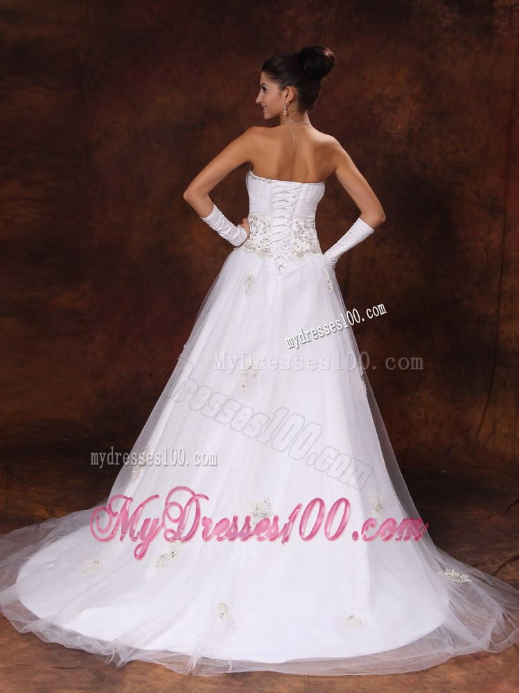 Strapless Appliques and Beaded Decorate Waist Court Train