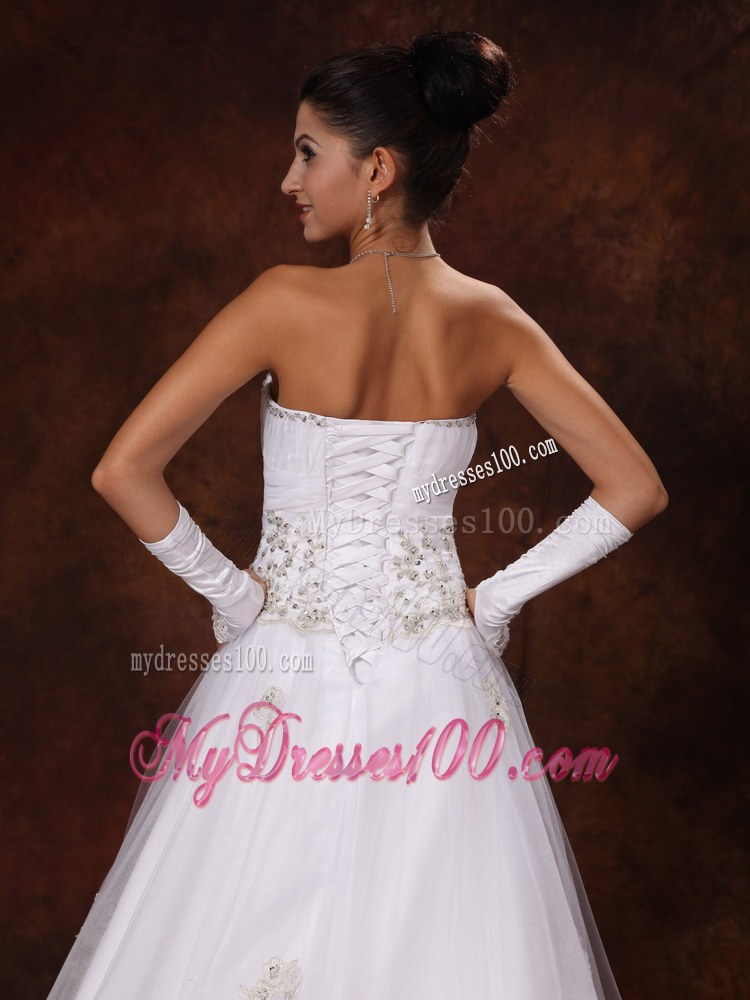 Strapless Appliques and Beaded Decorate Waist Court Train