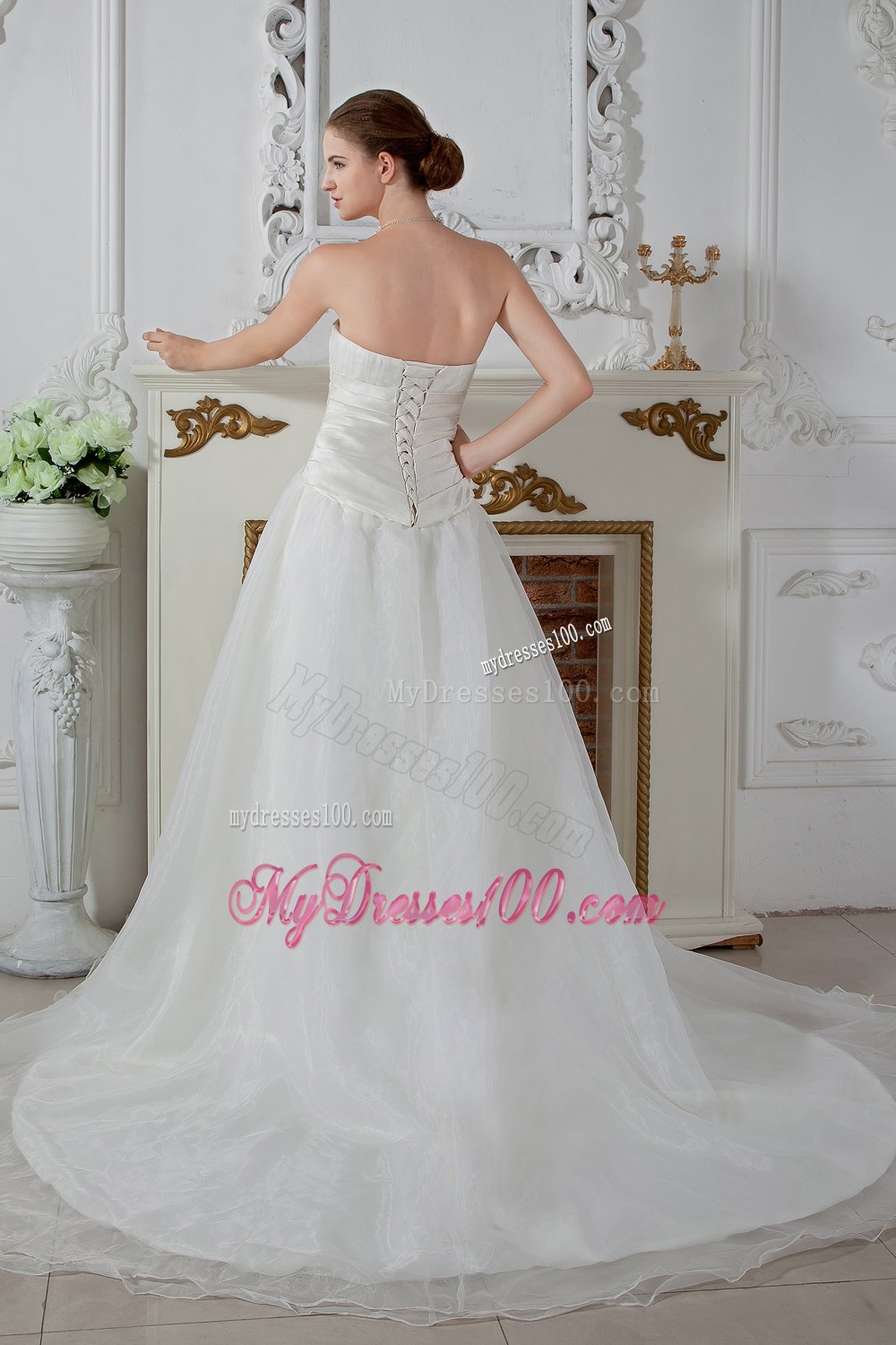 Simple Strapless Court Train Ruched Wedding Dresses for 2013
