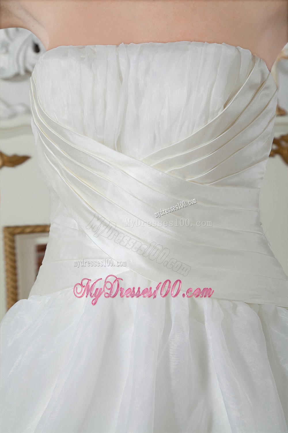 Simple Strapless Court Train Ruched Wedding Dresses for 2013