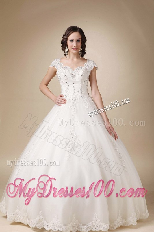 Unique Ball Gown Sweetheart Beaded Wedding Dresses with Cap Sleeves