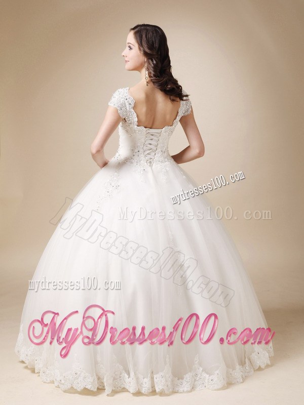Unique Ball Gown Sweetheart Beaded Wedding Dresses with Cap Sleeves