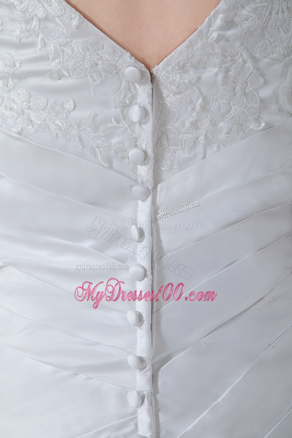 Unique V-neck Court Train Ruching Appliques Wedding Dresses