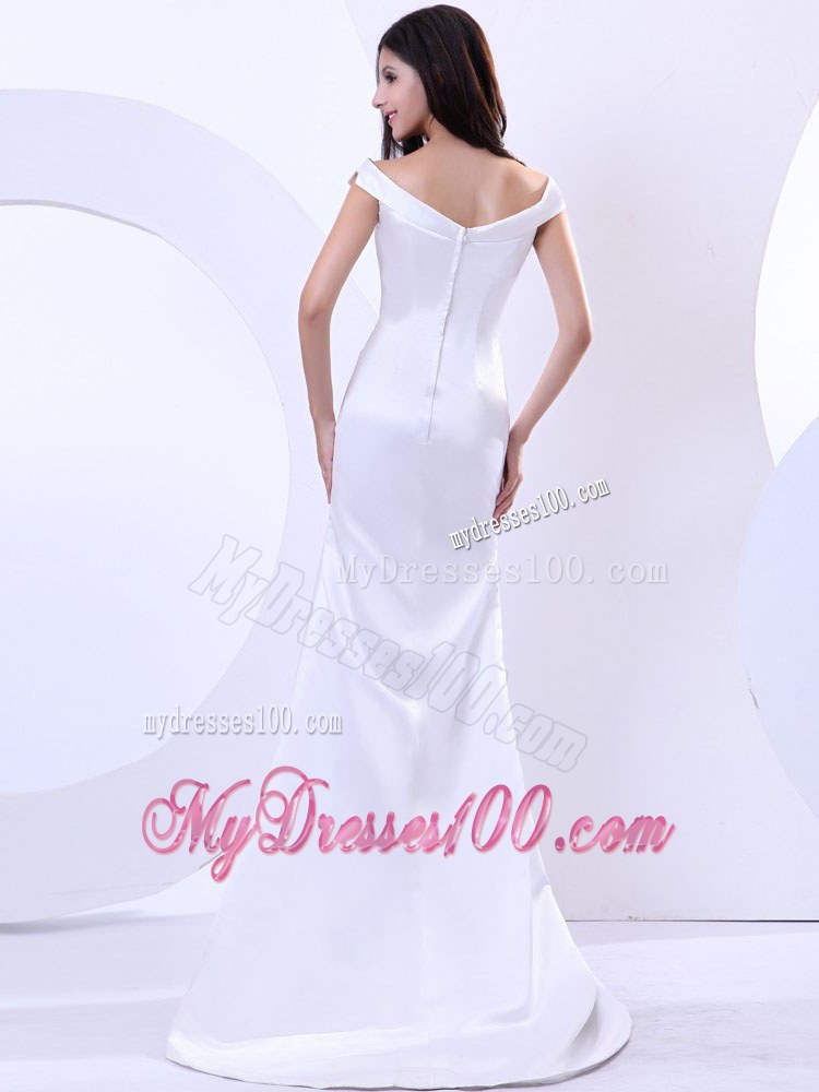 Elegant Column V-neck 2013 Cheap Wedding Dress with Brush Train