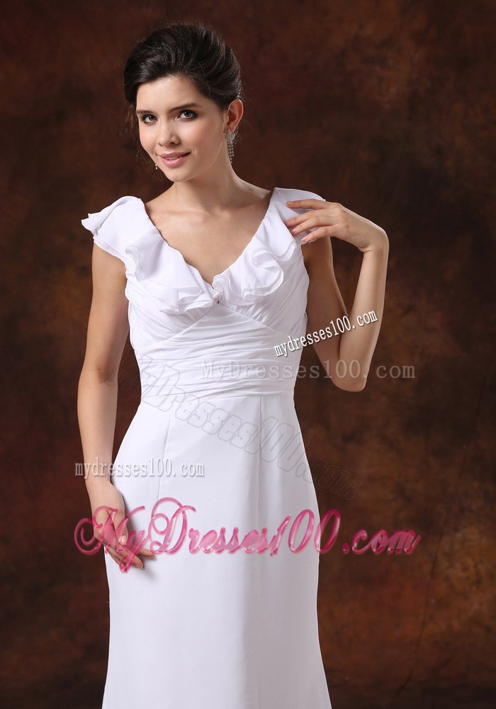 V-neck Ruched Bodice Brush Train Custom Made For Wedding Dress