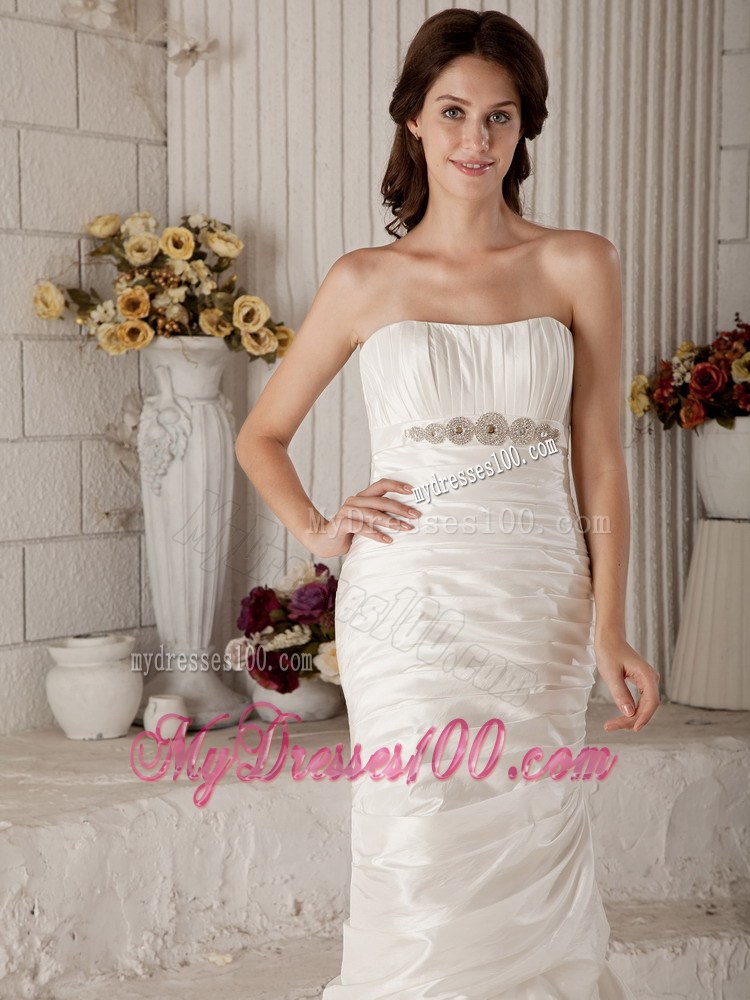 Vintage Column Strapless Brush Train Beaded 2013 Wedding Dresses