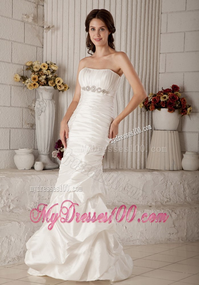 Vintage Column Strapless Brush Train Beaded 2013 Wedding Dresses