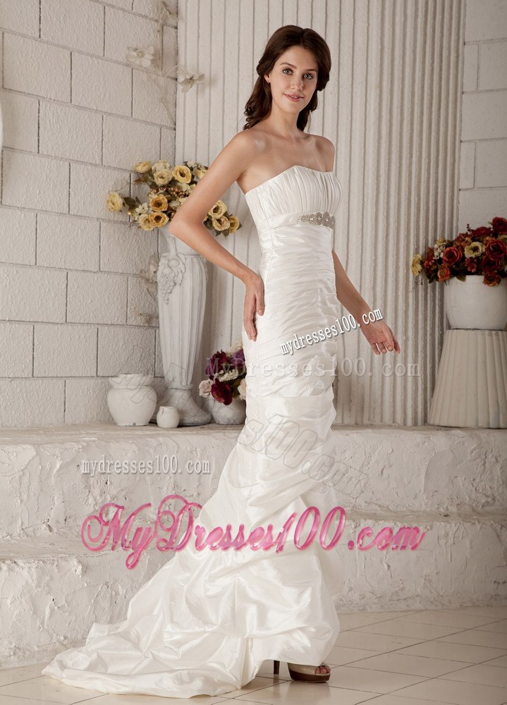 Vintage Column Strapless Brush Train Beaded 2013 Wedding Dresses