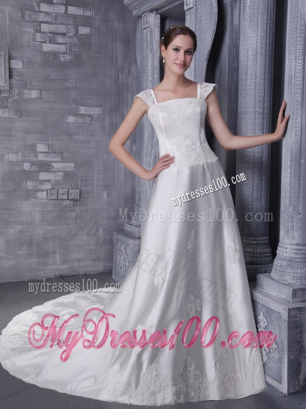 Square Chapel Train Wedding Dresses with Beading and Embroidery