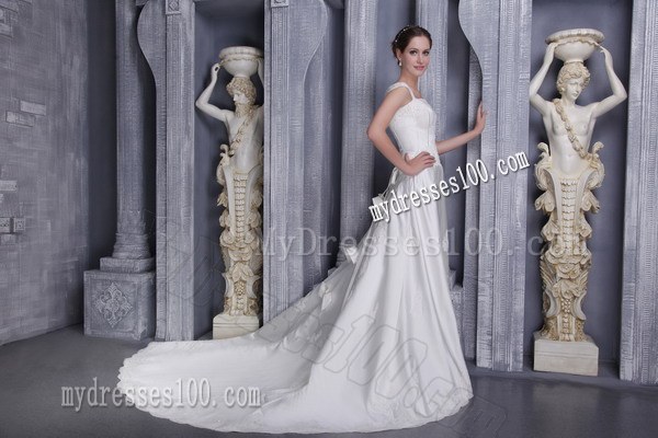 Square Chapel Train Wedding Dresses with Beading and Embroidery