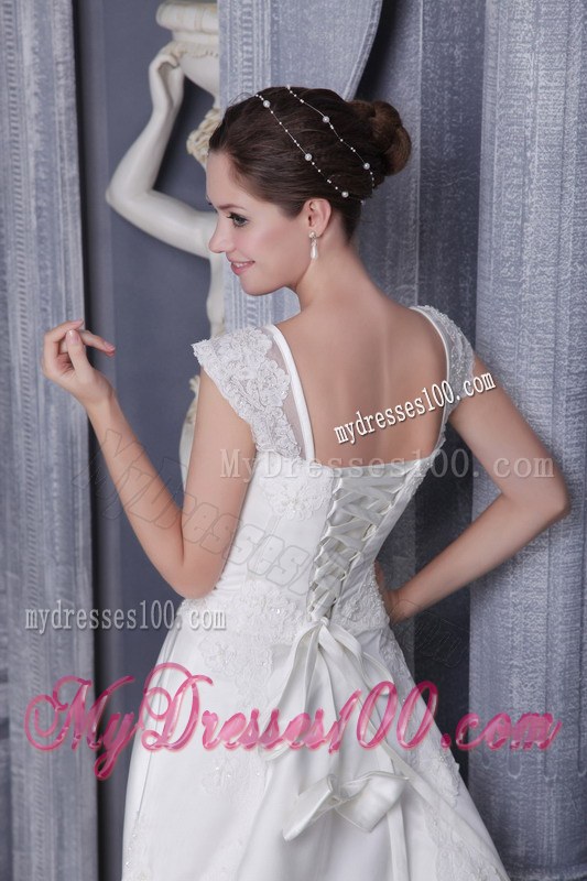 Square Chapel Train Wedding Dresses with Beading and Embroidery
