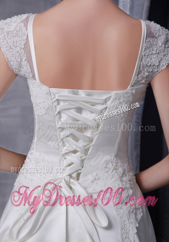 Square Chapel Train Wedding Dresses with Beading and Embroidery