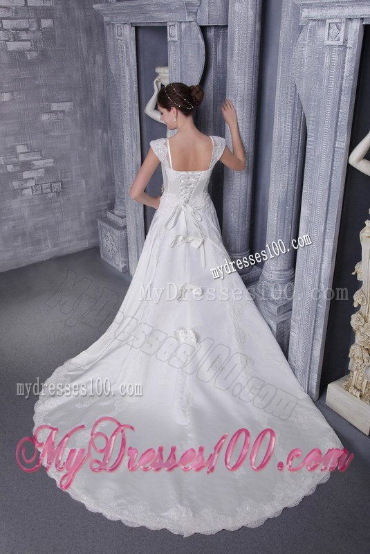 Square Chapel Train Wedding Dresses with Beading and Embroidery