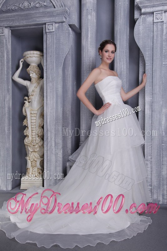 White Princess Strapless Chapel Train 2013 Bridal Gowns