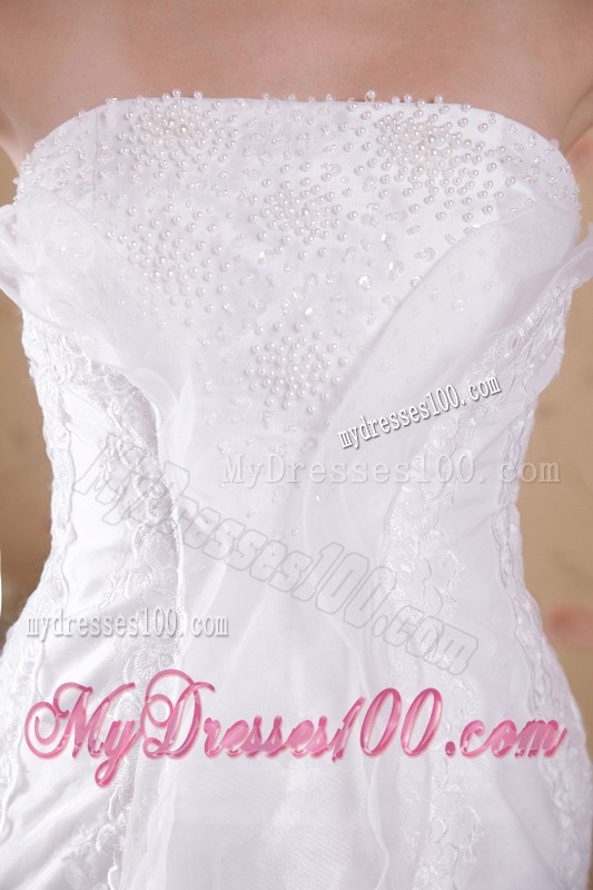 White Strapless Court Train Luxurious Lace Wedding Dresses