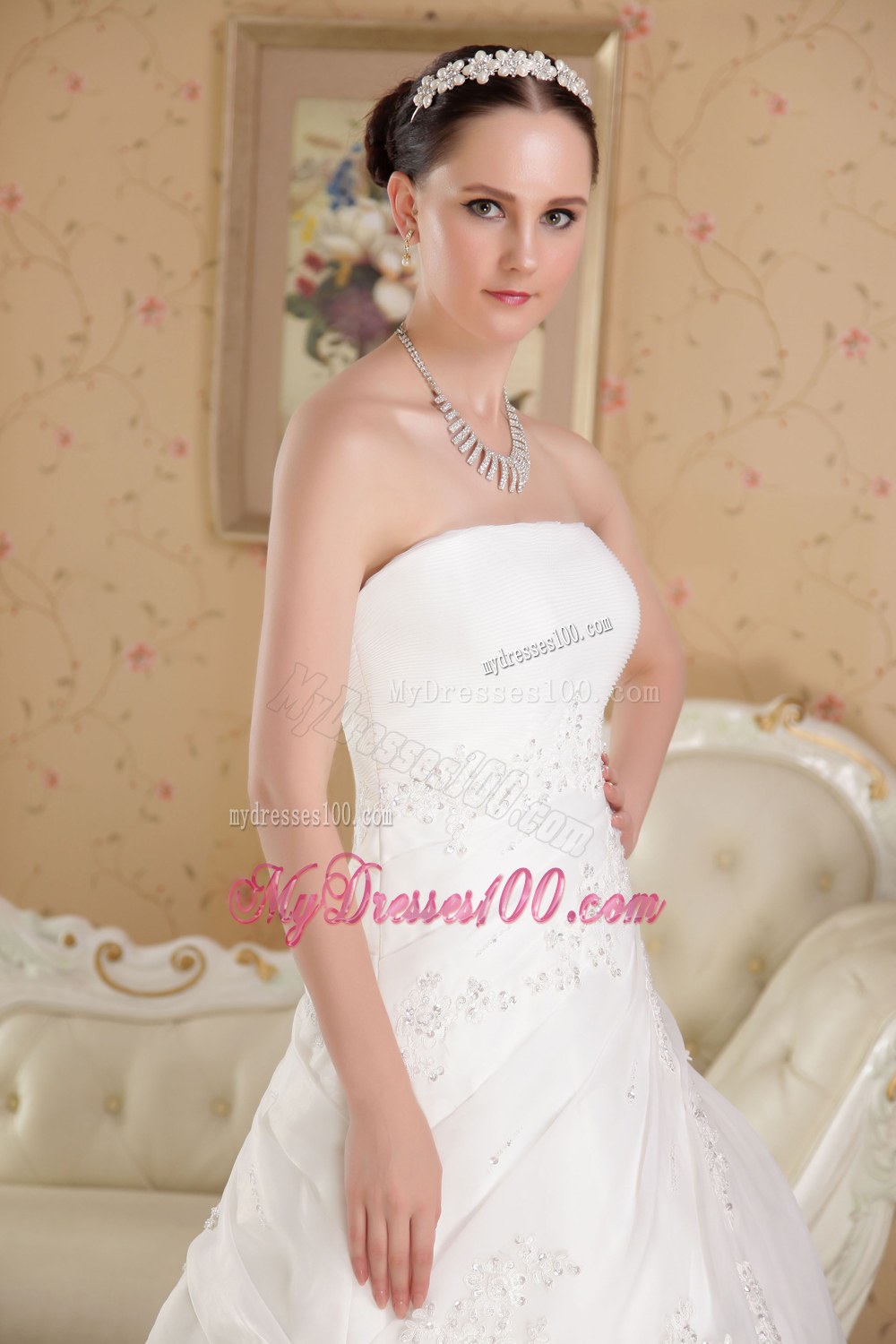 Perfect Strapless Court Train Beading 2013 Wedding Dresses