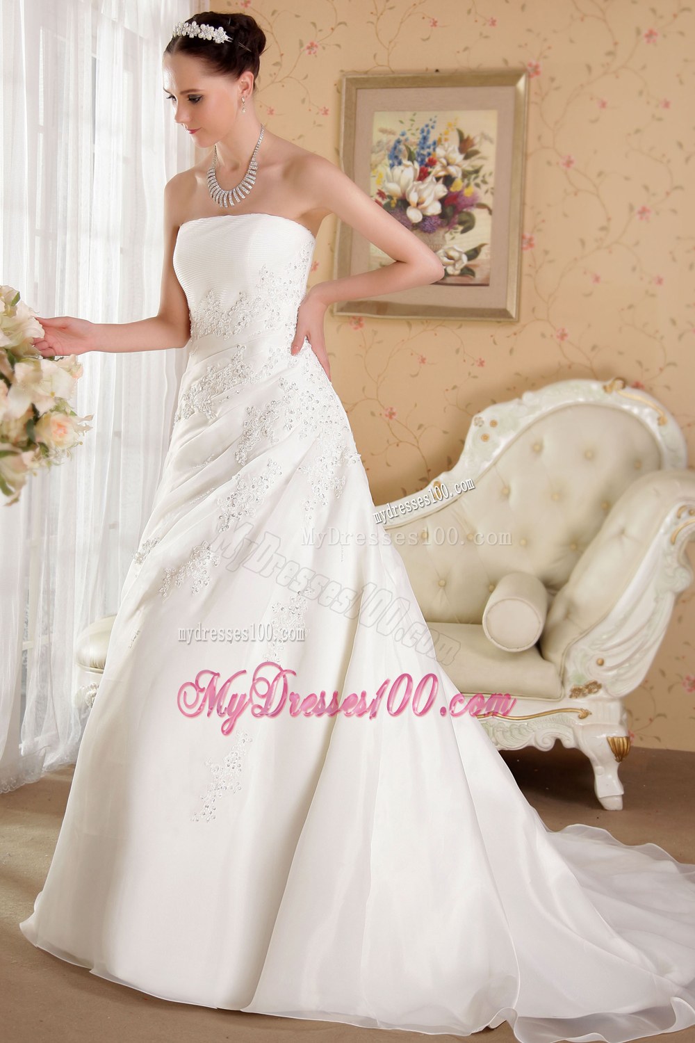 Perfect Strapless Court Train Beading 2013 Wedding Dresses