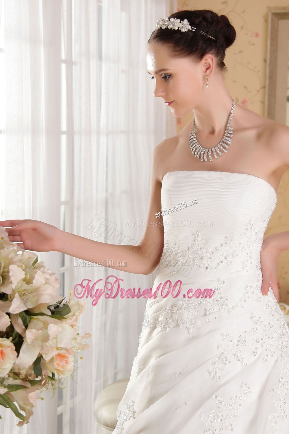 Perfect Strapless Court Train Beading 2013 Wedding Dresses