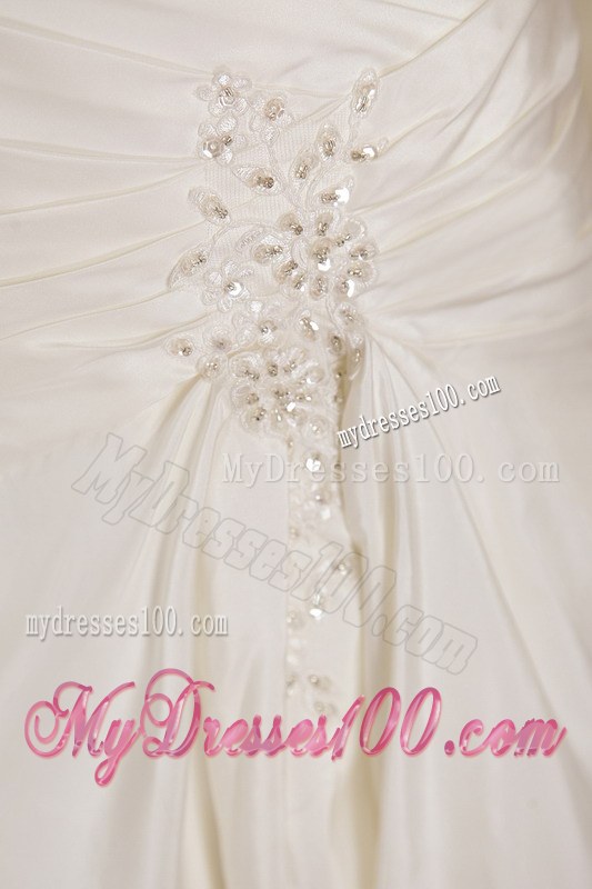 White Strapless Court Train Beaded Appliques 2013 Wedding Dresses