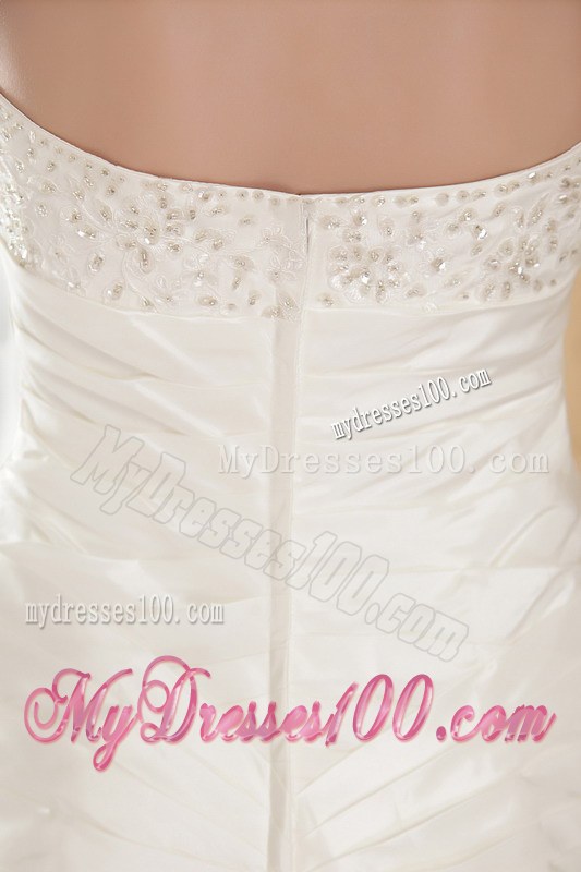 White Strapless Court Train Beaded Appliques 2013 Wedding Dresses
