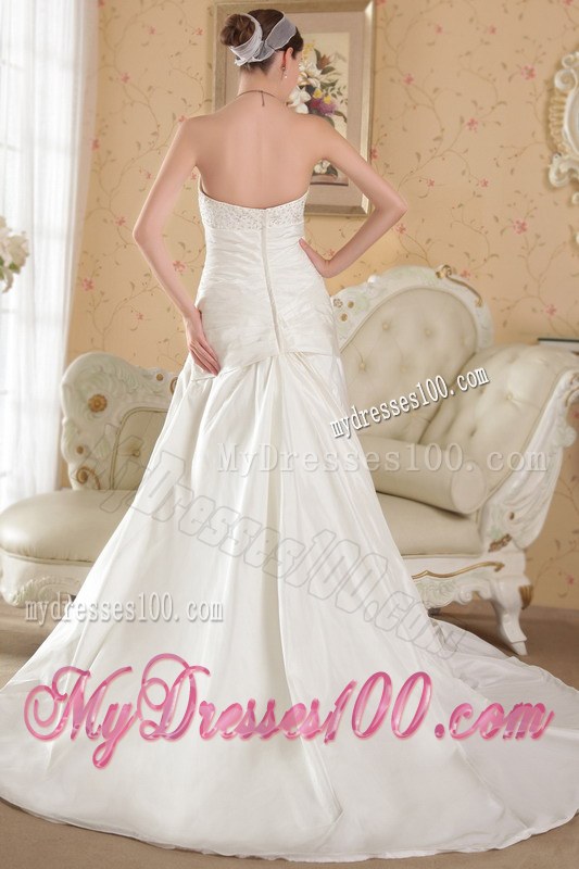 White Strapless Court Train Beaded Appliques 2013 Wedding Dresses