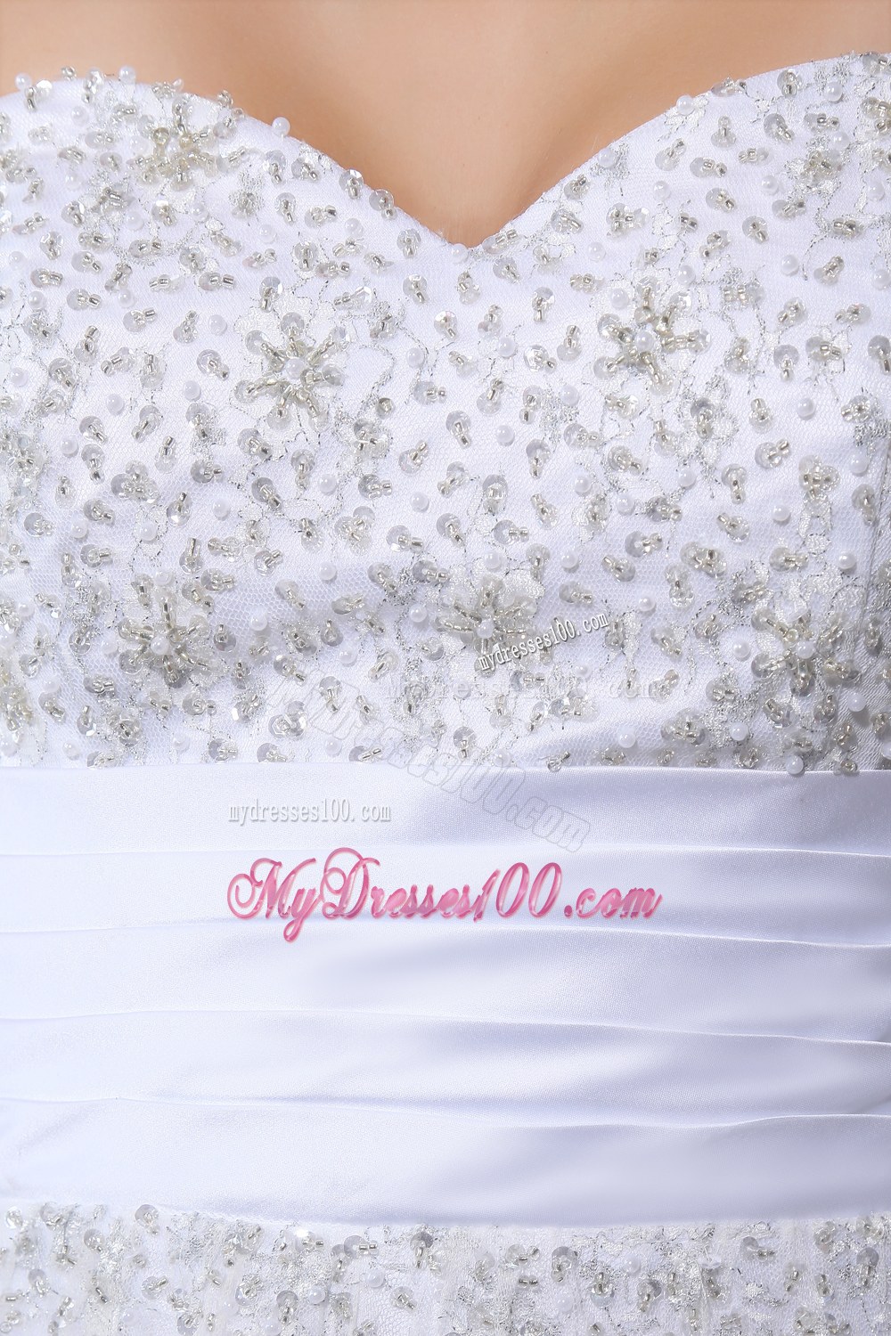 White Beading Sweetheart Hand Made Flowers Wedding Dresses