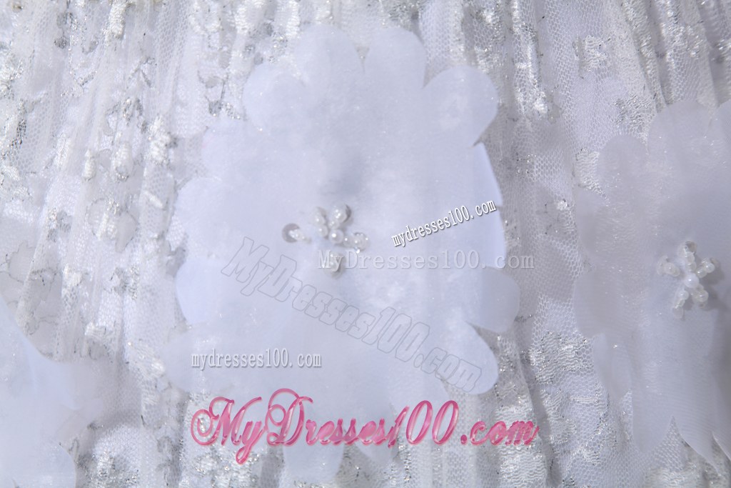 White Beading Sweetheart Hand Made Flowers Wedding Dresses