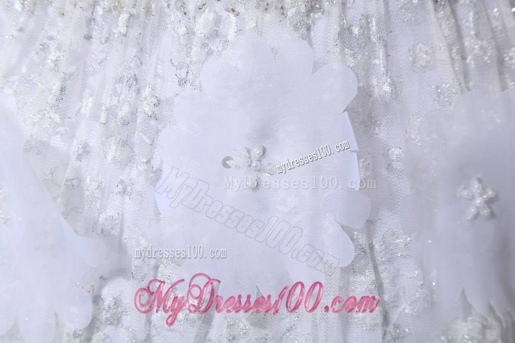 White Beading Sweetheart Hand Made Flowers Wedding Dresses