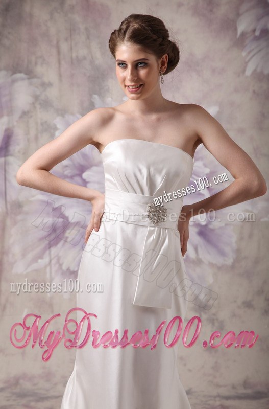 White Column Strapless Floor-length Beaded Cheap Wedding Dresses
