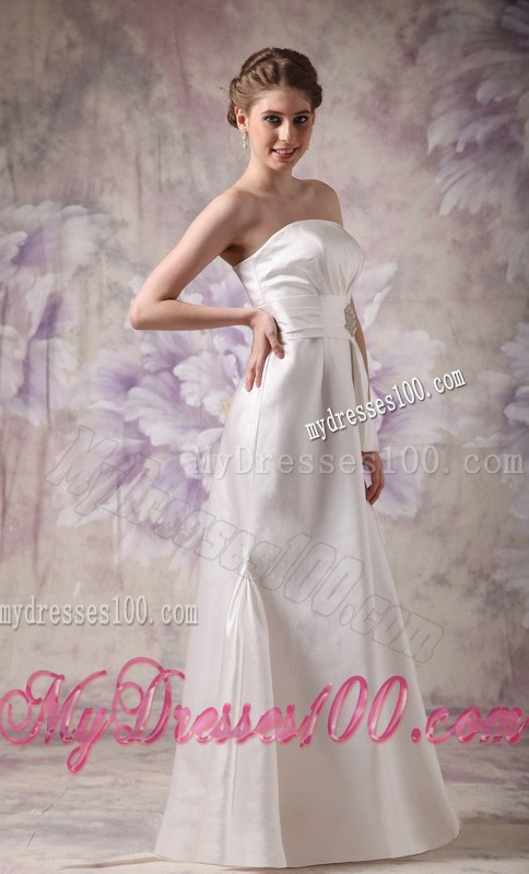 White Column Strapless Floor-length Beaded Cheap Wedding Dresses