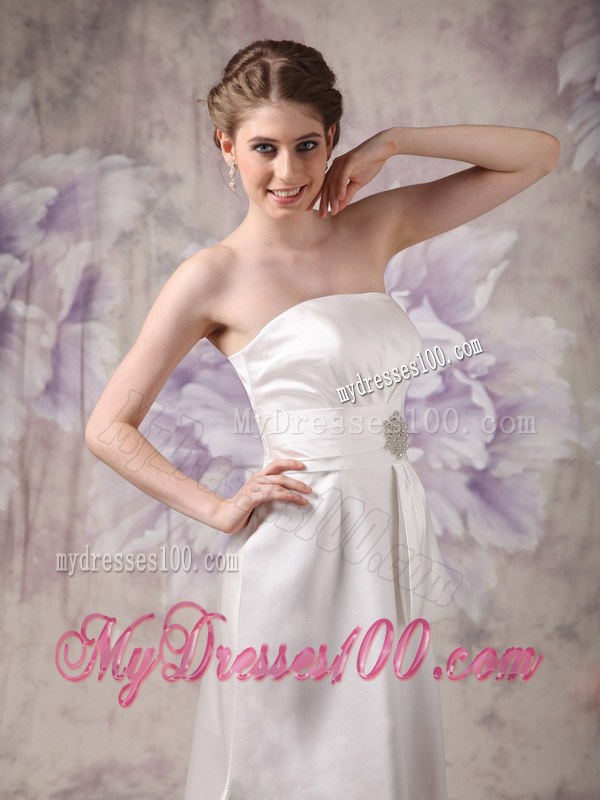 White Column Strapless Floor-length Beaded Cheap Wedding Dresses