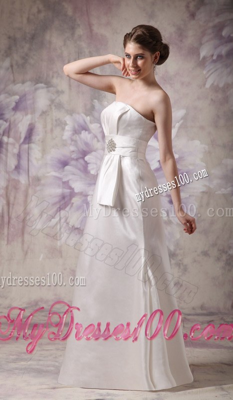 White Column Strapless Floor-length Beaded Cheap Wedding Dresses