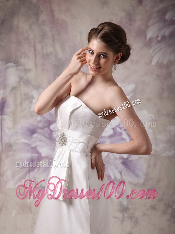 White Column Strapless Floor-length Beaded Cheap Wedding Dresses