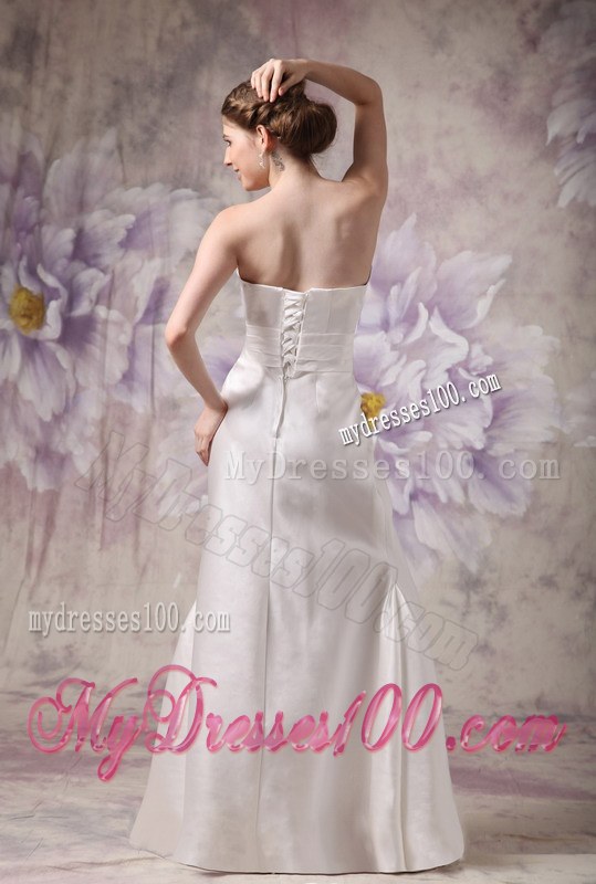 White Column Strapless Floor-length Beaded Cheap Wedding Dresses