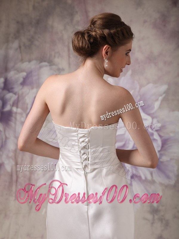 White Column Strapless Floor-length Beaded Cheap Wedding Dresses